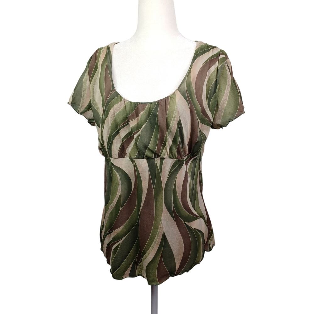 Vintage Y2K Cha Cha Vente Babydoll Top‎ Women L Green Mesh Forest Fairy Cottage